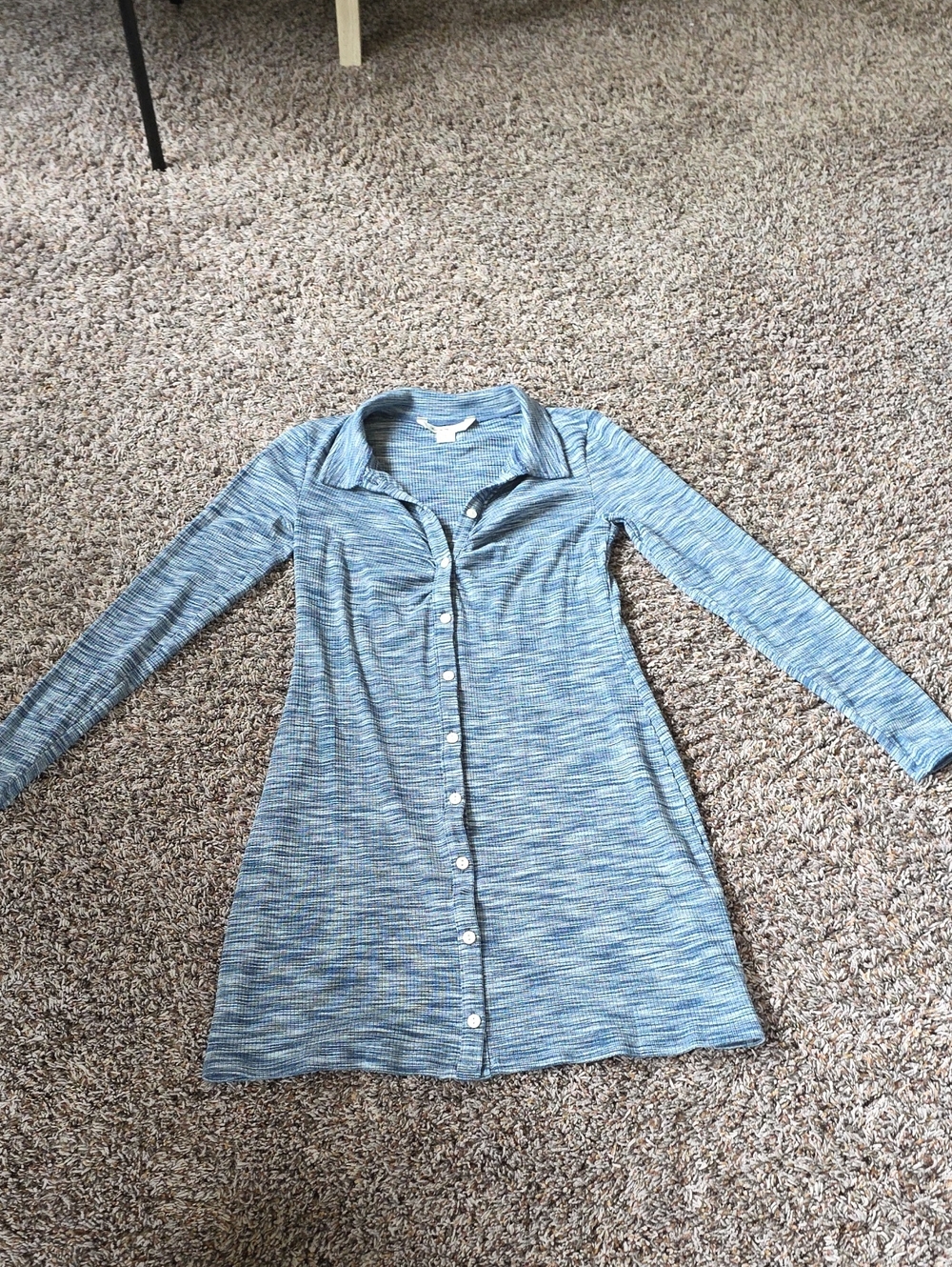 American Eagle Outfitters Light Blue Space-Dye Long Sleeve Button Dress
